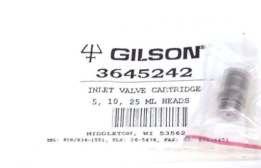 NEW GILSON 3645242 INLET VALVE CARTRIDGE 5, 10, 25 ML HEADS