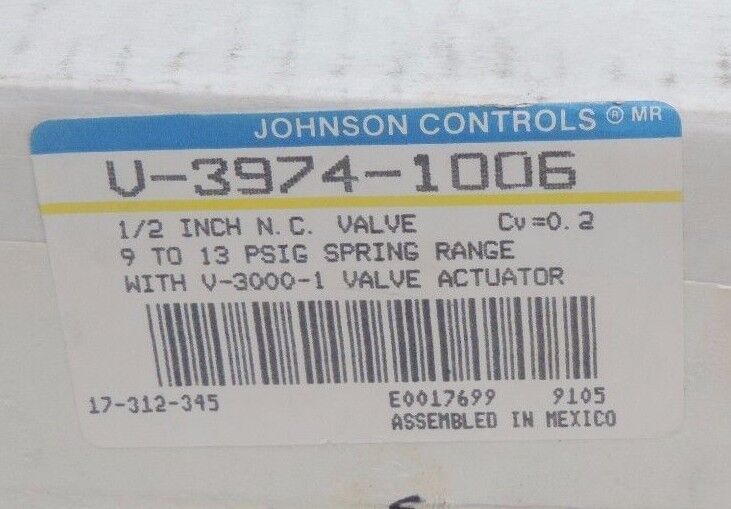 NEW SEALED JOHNSON CONTROLS V-3974-1006 PNEUMATIC ACTUATOR W/ V-3000-1 VALVE