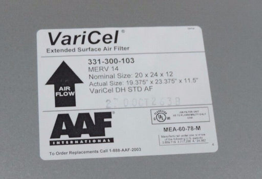 NIB AMERICAN AIR FILTER 331-300-103 VARICEL DH STD AF 20X-24-12, 331300103