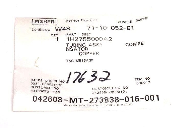 NIB FISHER CONTROLS 1H2755000A2 TUBING ASSEMBLY