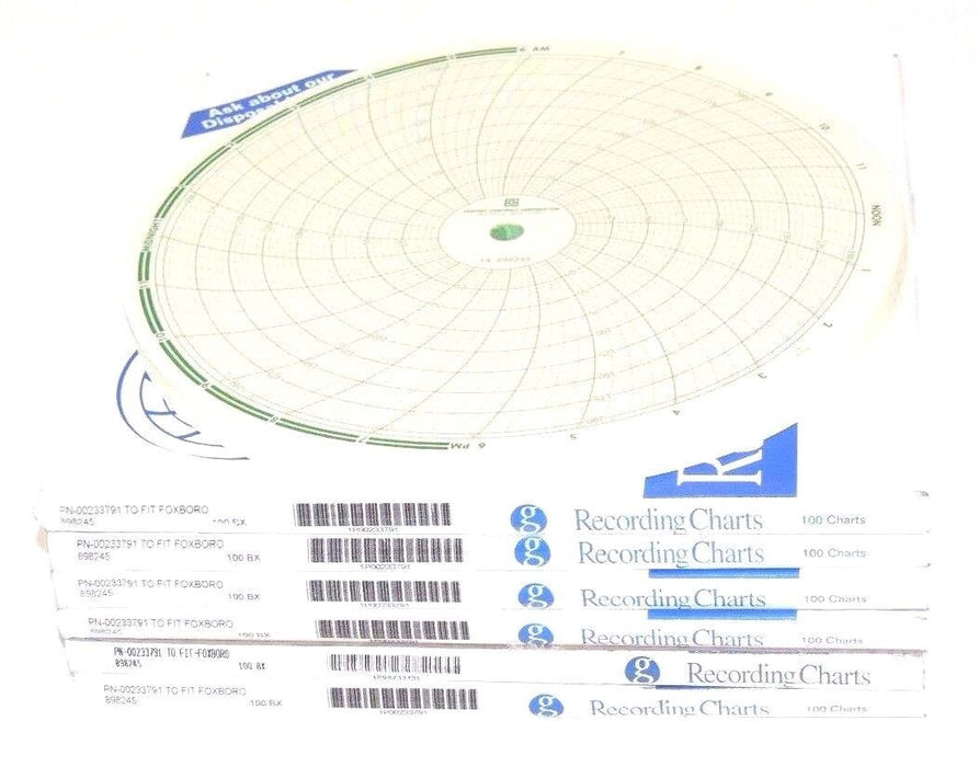 LOT OF 6 NIB GRAPHIC CONTROLS FOXBORO PN-00233791 RECORDING CHARTS (100/BOX)