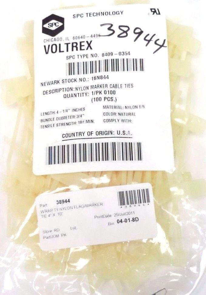 NEW SPC VOLTREX 8409-0354 NYLON MARKER CABLE TIES (100 PCS.) 84090354