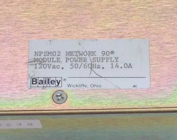 BAILEY NPSM02 NETWORK 90 POWER SUPPLY MODULE 120VAC, 50/60HZ, 14.0A