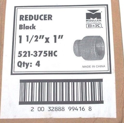 BOX OF 4 NEW MUELLER 521-375HC BLACK REDUCERS 1-1/2" X 1", 521375HC