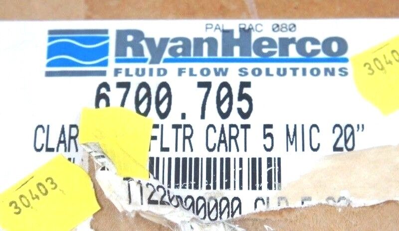 BOX OF 20 NEW RYAN HERCO 6700.705 FILTER CARTRIDGES 20", 5 MIC, T1220000-000
