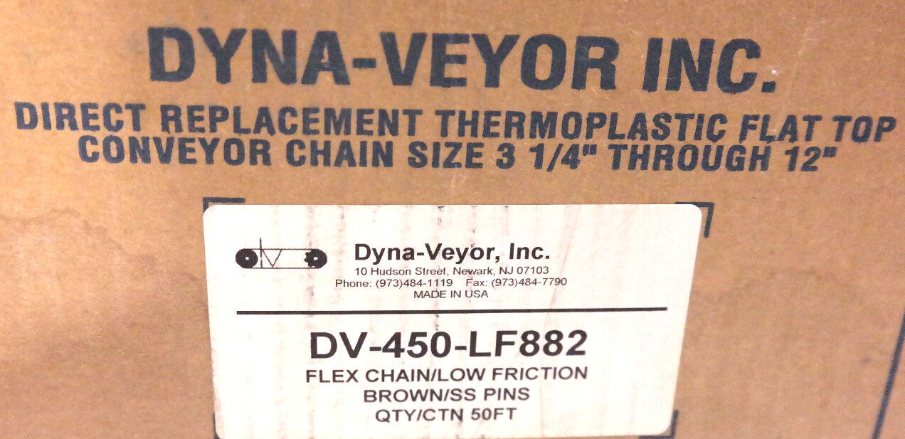 NIB 50FT DYNA-VEYOR DV-450-LF882 CONVEYOR CHAIN TABLETOP FLEX 4-1/2" X 50'