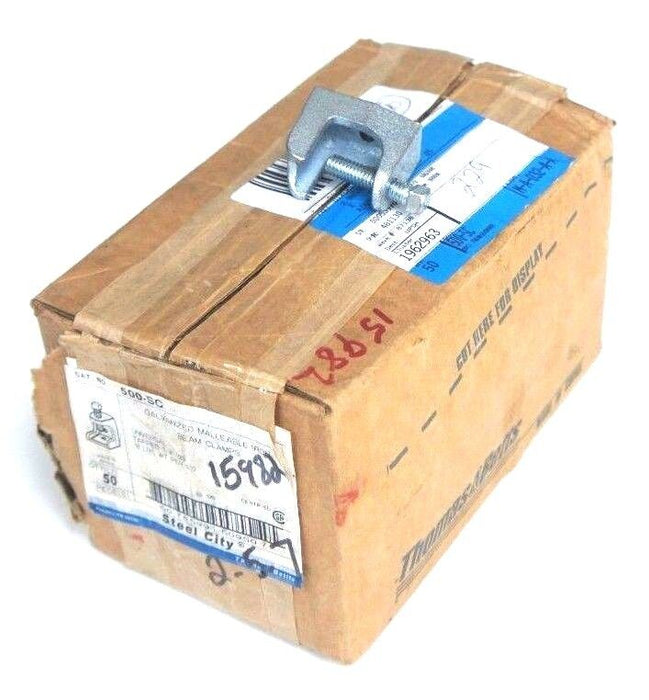 BOX OF 50 NEW STEEL CITY 500-SC GALVANIZED MALLEABLE IRON BEAM CLAMPS 1/4"