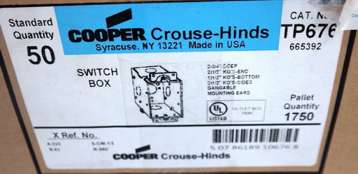 BOX OF 25 NEW COOPER CROUSE-HINDS TP676 GANGABLE SWITCH BOXES 2-3/4" DEEP