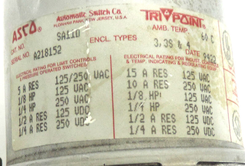 NEW ASCO SA11D-QJ10A1 TRI POINT PRESSURE TEMPERATURE SWITCH W/ TEMP TRANS INDUST