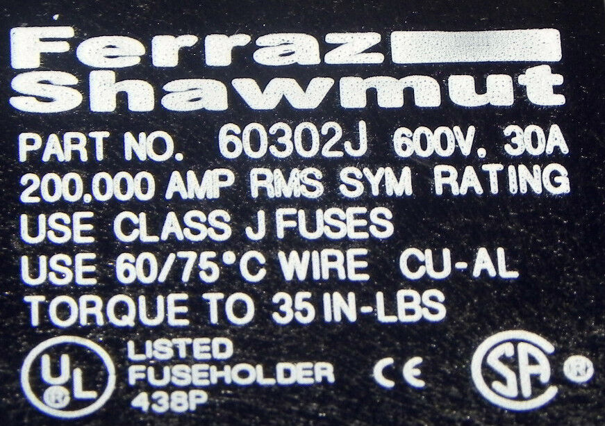 NEW FERRAZ SHAWMUT 60302J FUSE BLOCK 30AMP 600V