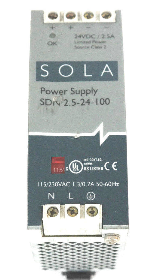 SOLA ELECTRIC SDN-2.5-24-100 POWER SUPPLY 24VDC 2.5AMP SDN2524100