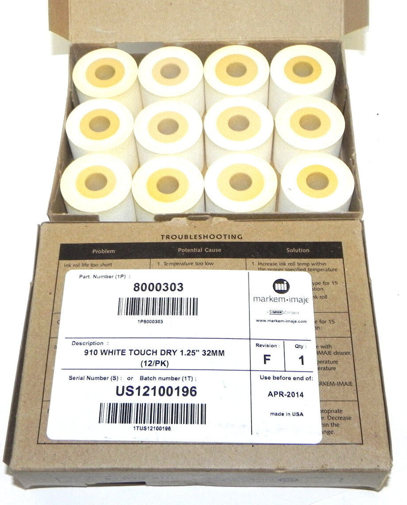 NIB MARKEM-IMAJE 8000303, 910 WHITE TOUCH DRY 1.25'' 32MM (12/PKG)