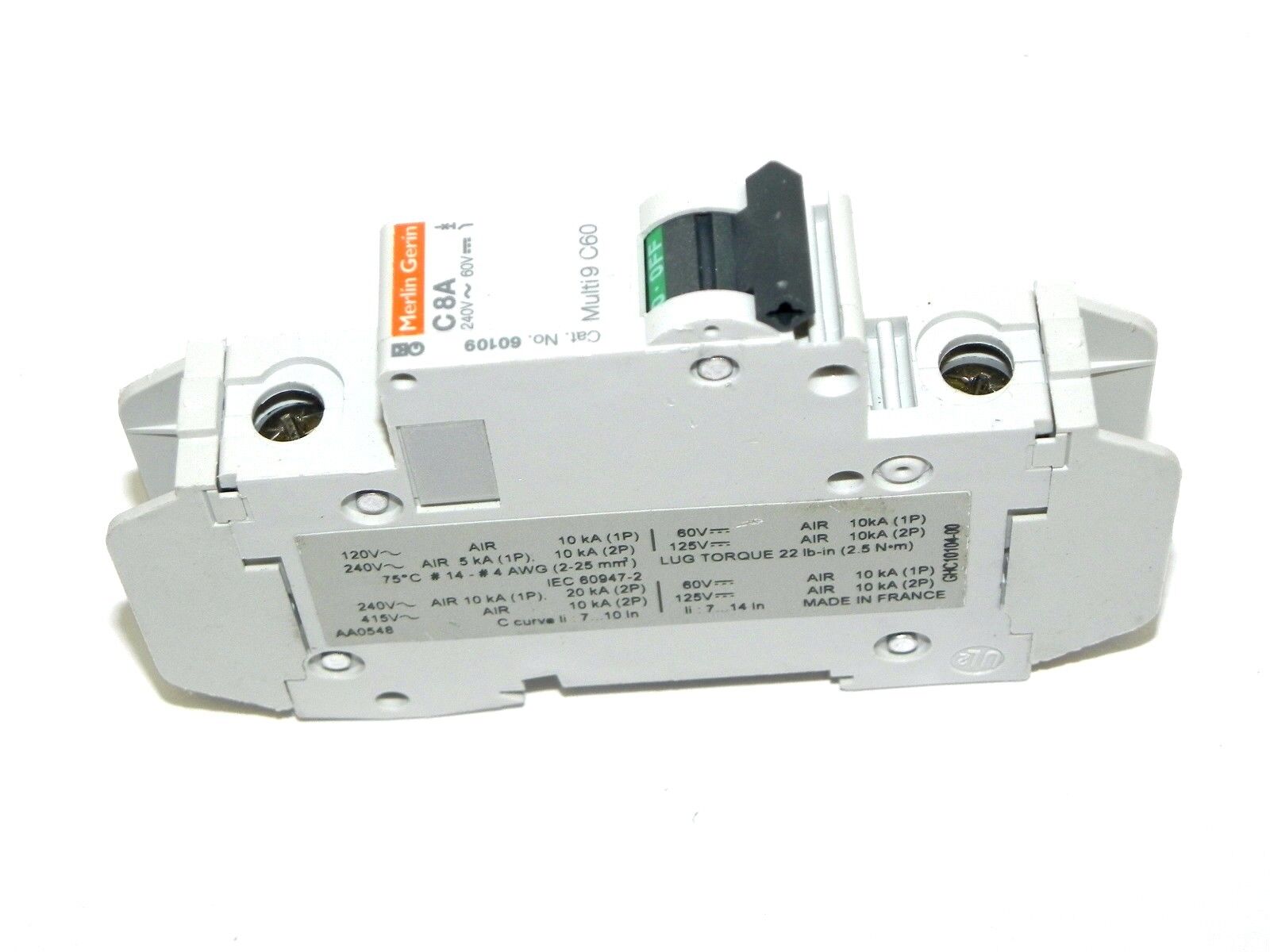 MERLIN GERIN 60109 CIRCUIT BREAKER 120V 8A, 240V~60V, MULTI 9 C60