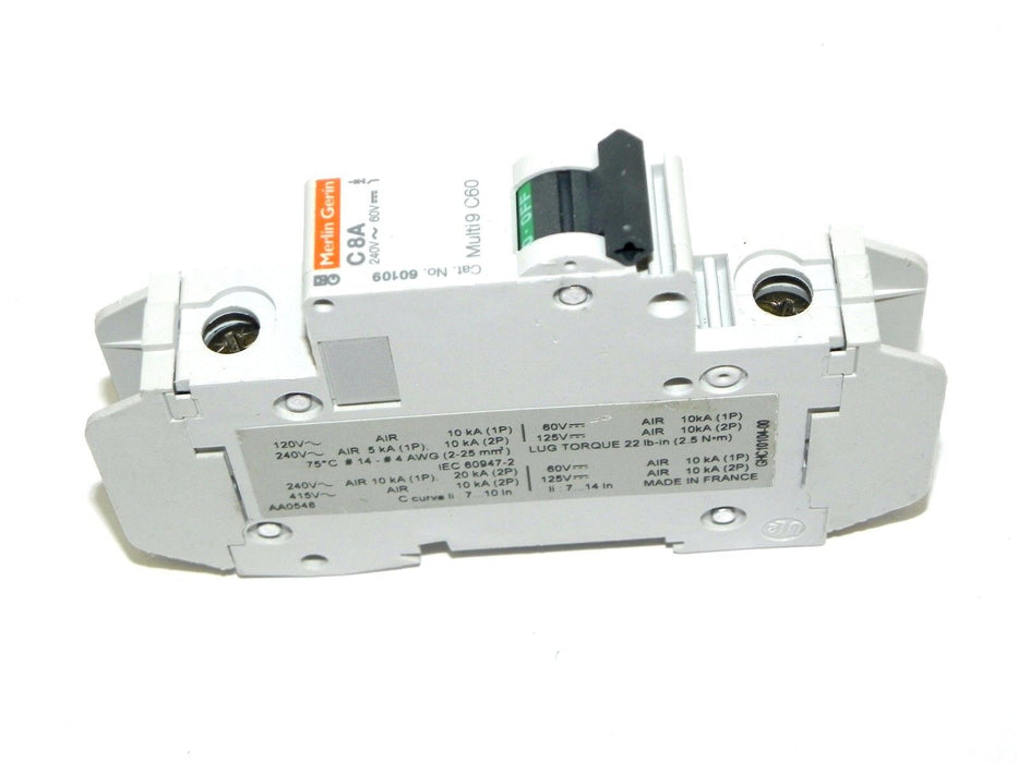 MERLIN GERIN 60109 CIRCUIT BREAKER 120V 8A, 240V~60V, MULTI 9 C60
