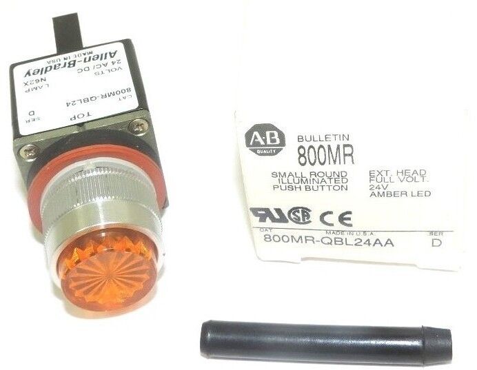 NIB ALLEN BRADLEY 800MR-QBL24AA SMALL ROUND ILLUM. PUSH BUTTON EXT. HEAD SER. D