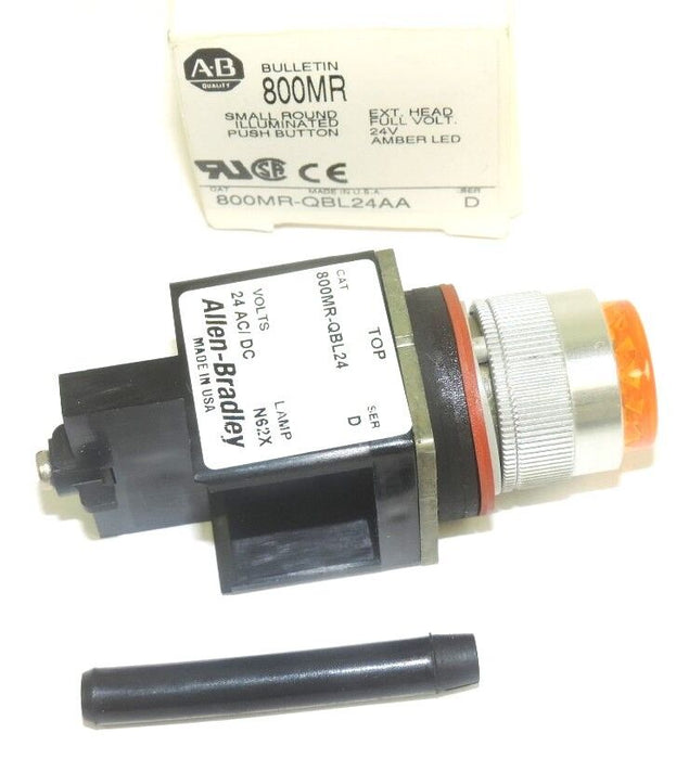 NIB ALLEN BRADLEY 800MR-QBL24AA SMALL ROUND ILLUM. PUSH BUTTON EXT. HEAD SER. D