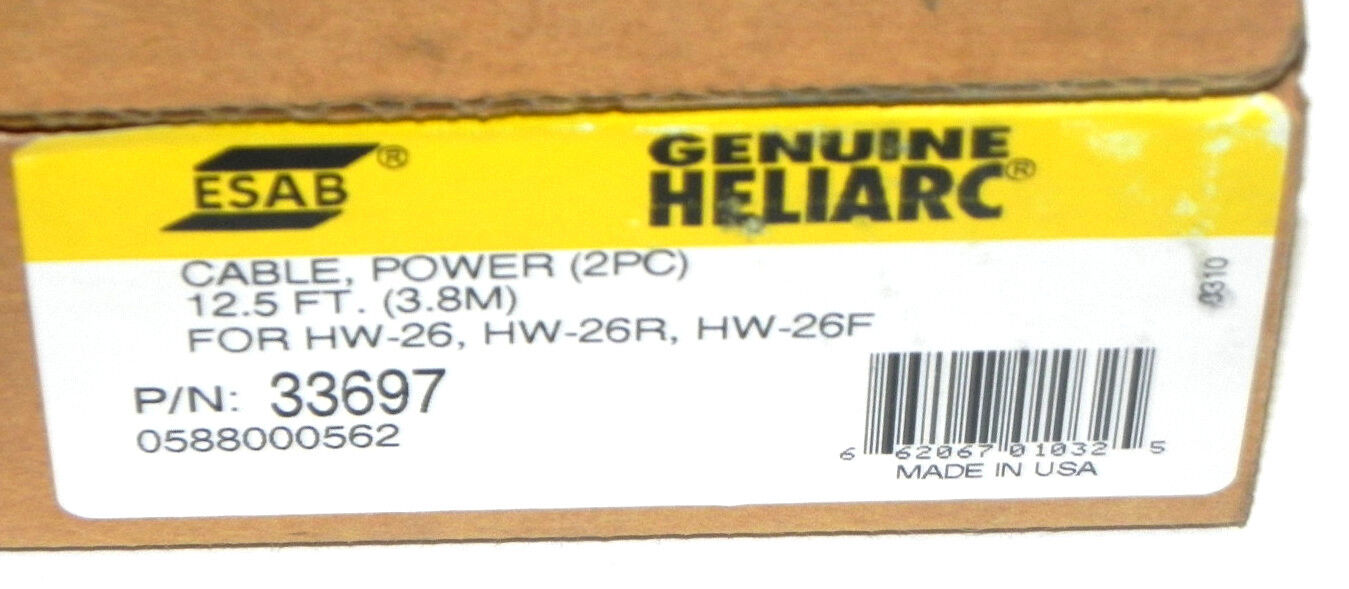 NEW IN BOX ESAB GENUINE HELIARC 33697 POWER CABLE FOR HW-26, HW-26R, HW-26F