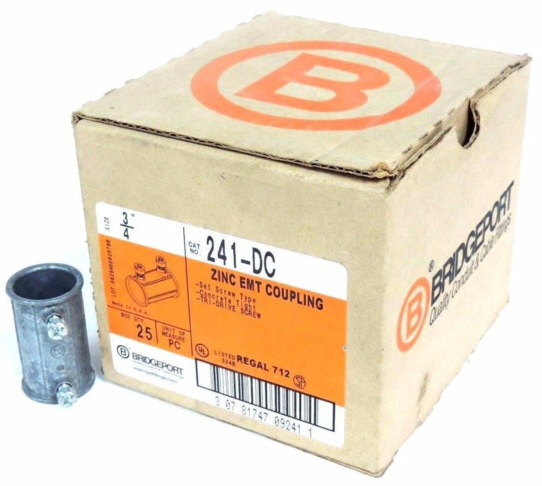 BOX OF 15 NEW BRIDGEPORT 241-DC 3/4 ZINC EMT COUPLINGS 241DC