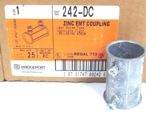 BOX OF 32 BRIDGEPORT 242-DC 1" ZINC EMT COUPLING 242DC