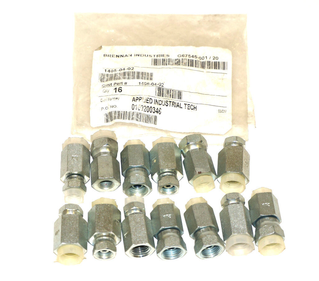 LOT OF 13 NEW BRENNAN INDUSTRIES 1405-04-02 ADAPTERS 04FP-02FPS STRAIGHT