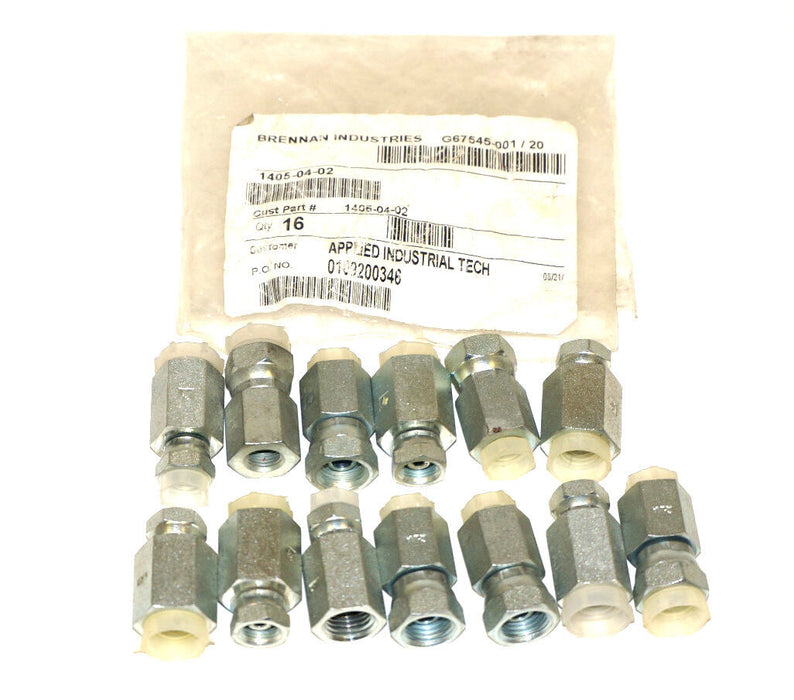 LOT OF 13 NEW BRENNAN INDUSTRIES 1405-04-02 ADAPTERS 04FP-02FPS STRAIGHT