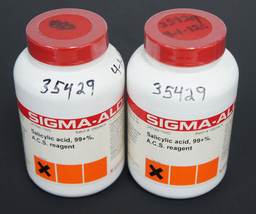 LOT OF 2 NEW SIGMA-ALDRICH 247588-100G SALICYLIC ACID BOTTLES 99+% A.C.S REAGENT