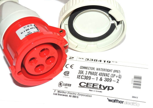 NEW WALTHER ELECTRIC 338419 CONNECTOR, WATERTIGHT (IP67) 30A, 3 PHASE 480VAC