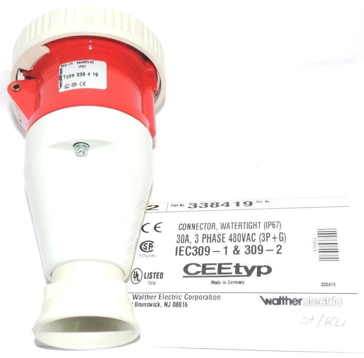 NEW WALTHER ELECTRIC 338419 CONNECTOR, WATERTIGHT (IP67) 30A, 3 PHASE 480VAC