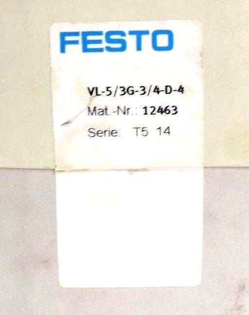 NIB FESTO 12463 PNEUMATIC VALVE VL-5/3G-3/4-D-4