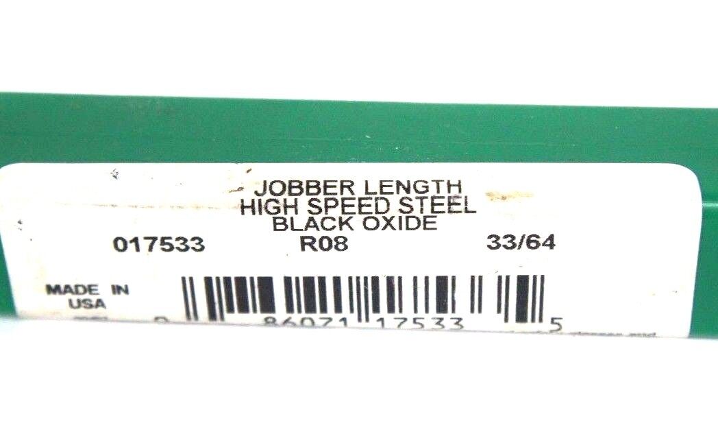 NEW PRECISION TWIST DRILL 017533 33/64" JOBBER LENGTH HSS BLACK OXIDE R08