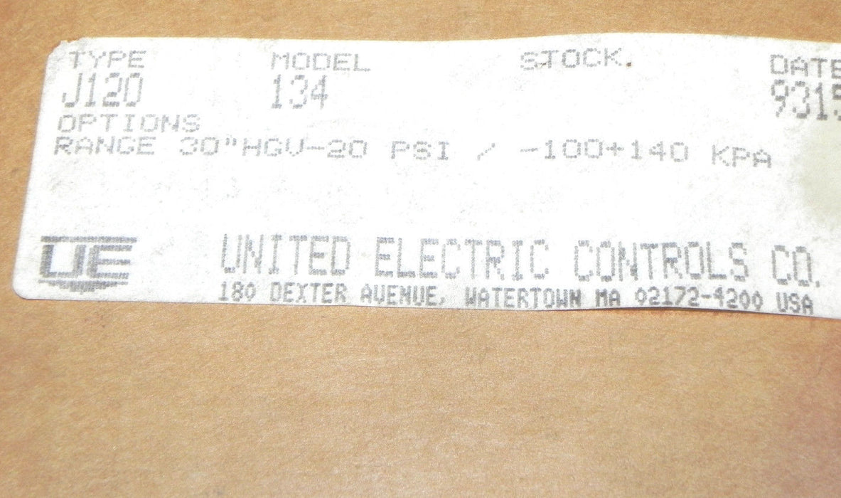 NIB UNITED ELECTRIC J120-134 PRESSURE SWITCH J120134