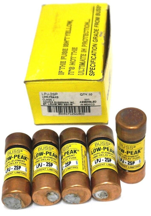 BOX OF 5 NEW COOPER BUSSMANN LPJ-2SP LOW-PEAK DUAL ELEMENT FUSES LPJ2SP