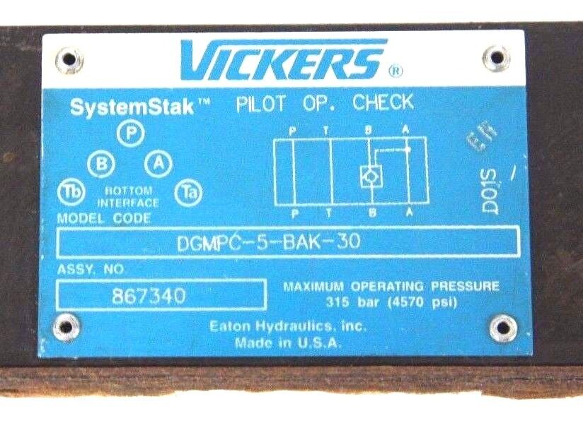 NEW VICKERS DGMPC-5-BAK-30 SystemStak CHECK VALVE DGMPC5BAK30 ASSY. NO. 867340