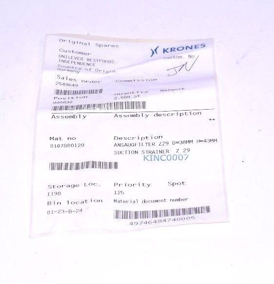 KRONES 0187800120 SUCTION STRAINER Z 29