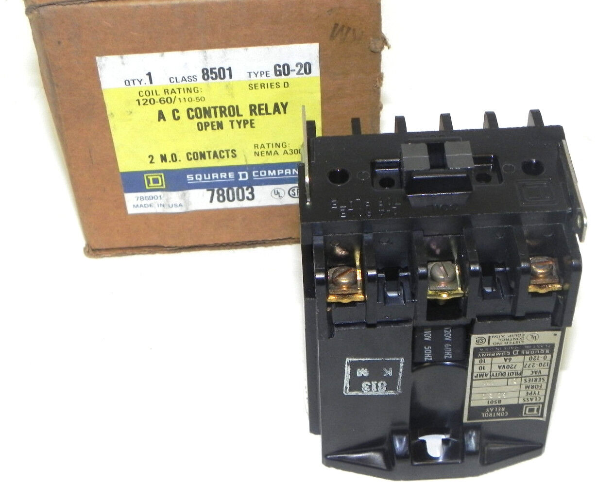 NIB SQUARE D 8501-G0-20 AC CONTROL RELAY 8501G020 SERIES D