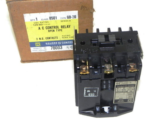 NIB SQUARE D 8501-G0-20 AC CONTROL RELAY 8501G020 SERIES D