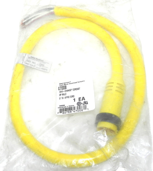 NEW BRAD HARRISON 47008 MINI-CHANGE CORDSET 9P MALE 3' 16-9 PVC CORD