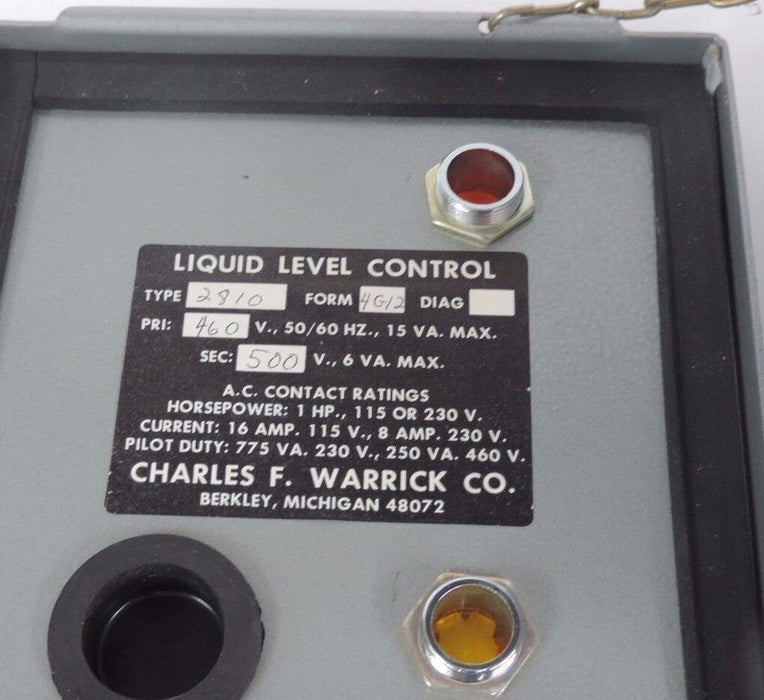 NEW WARRICK CONTROLS TYPE 2810 FORM 4G12 LIQUID LEVEL CONTROL 2810-4G12, 1HP