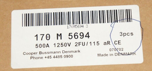 LOT OF 3 NIB BUSSMAN 170M5694 FUSES 500 A, 1250-1300 V