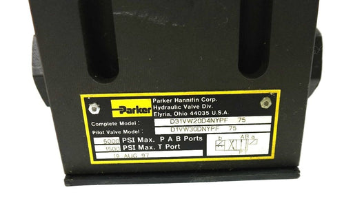 NEW PARKER D31VW20D4NYPF 75 DIRECTIONAL VALVE PILOT VALVE D1VW30DNYPF 75