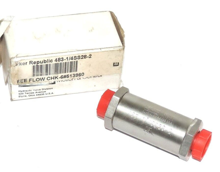 NEW PARKER HYDRAULIC VALVE DIV. 483-1/4SS28-2 FREE FLOW CHECK VALVE 48314SS282