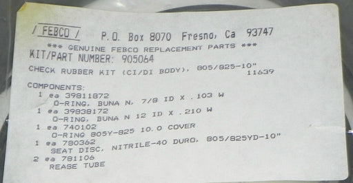 NEW FEBCO 905064 CHECK RUBBER KIT 805/825-10''