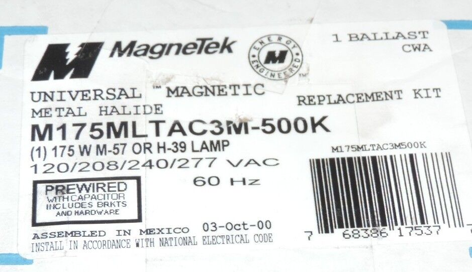 NIB MAGNETEK M175MLTAC3M-500K UNIVERSAL MAGNETIC HALIDE BALLAST REPLACEMENT KIT