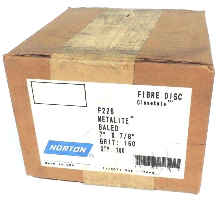 BOX OF 100 NEW NORTON F226 METALITE BALED FLEXI DISCS 7" X 7/8" 150 GRIT