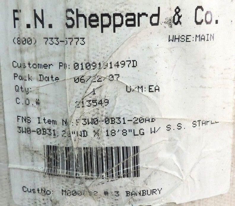 NEW F.N. SHEPPARD F3W0-0B31-20AB CONVEYOR BELT 22" W. X 18' 8" L W/ S.S STAPLES