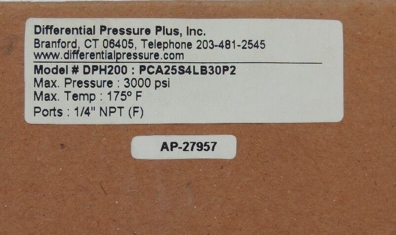 NIB DIFFERENTIAL PRESSURE PLUS PCA25S4LB30P2 GAUGE DPH200