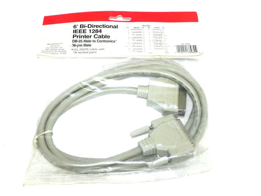 NEW BI-DIRECTIONAL IEEE 45-1806 PRINTER CABLE 6FT. 451806