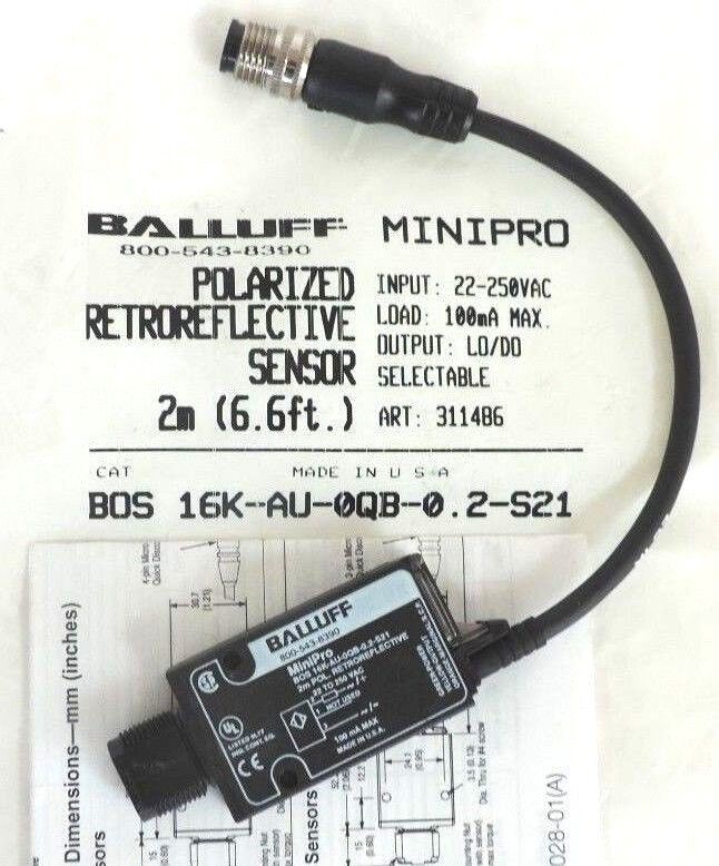 BALLUFF BOS 16K-AU-0QB-0.2-S21 PHOTOELECTRIC SENSOR POLARIZED RETROREFLECTIVE