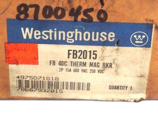 NIB WESTINGHOUSE FB2015 BREAKER 15A 600V 2POLE