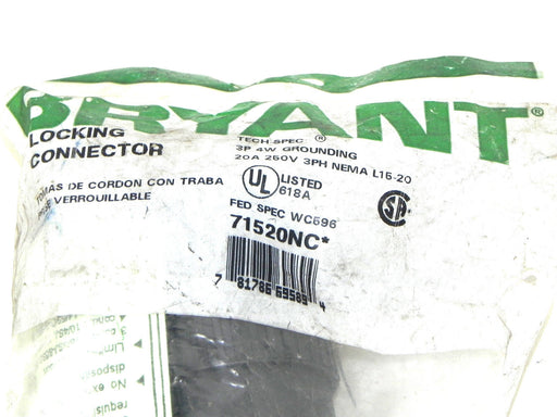 NEW BRYANT 71520NC LOCKING CONNECTOR 20A, 250V, L15-20